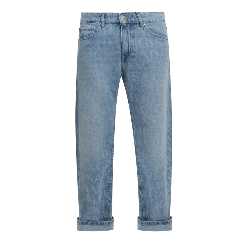 Wide Leg Denim Jeans with Allover Gisada Logo and Inside Bottom Label Laser ALL - Gisada.com