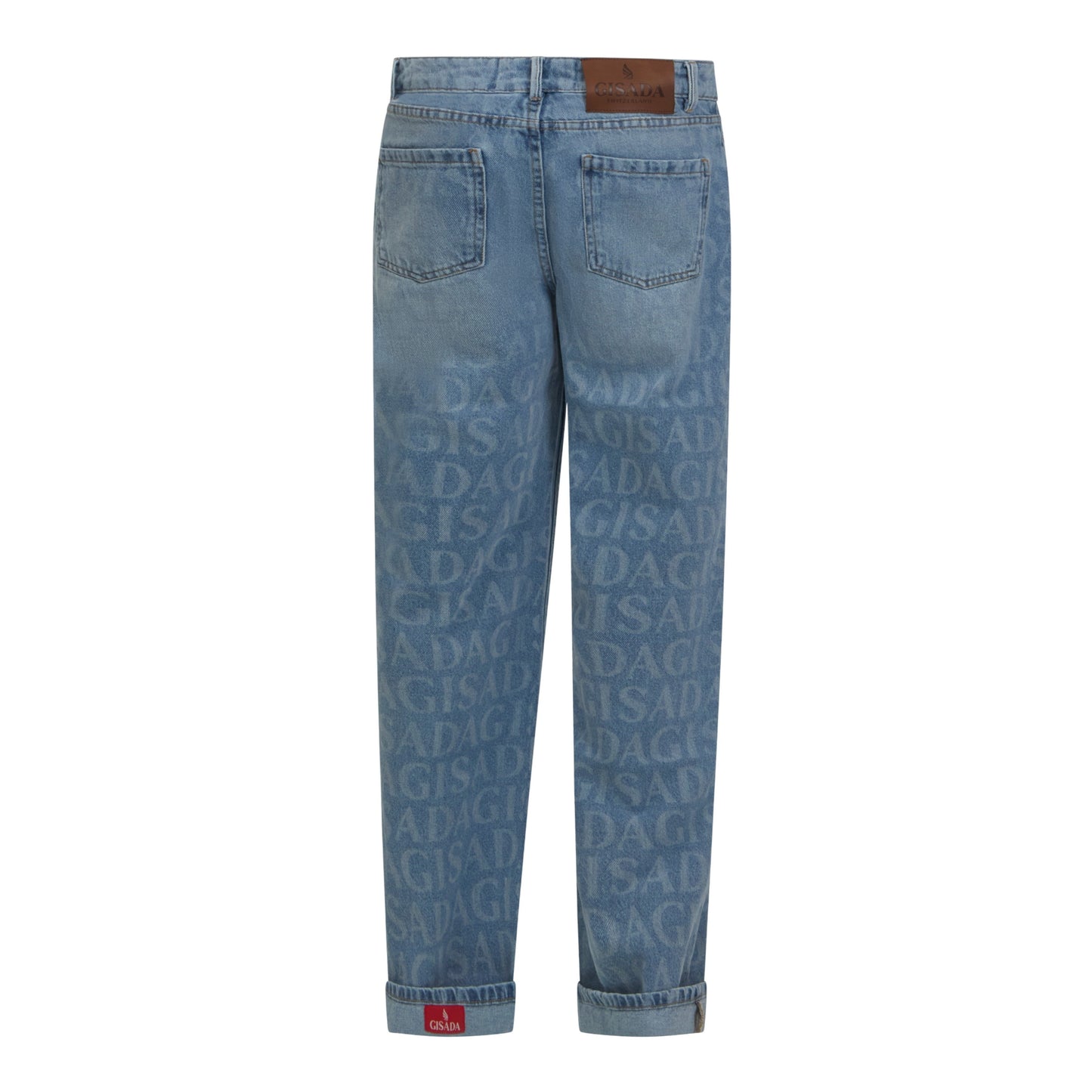 Wide Leg Denim Jeans with Allover Gisada Logo - Gisada.com