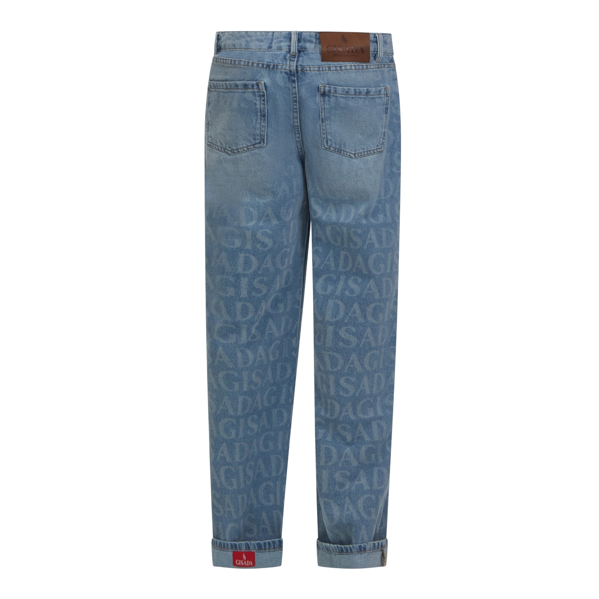 Wide Leg Denim Jeans with Allover Gisada Logo - Gisada.com