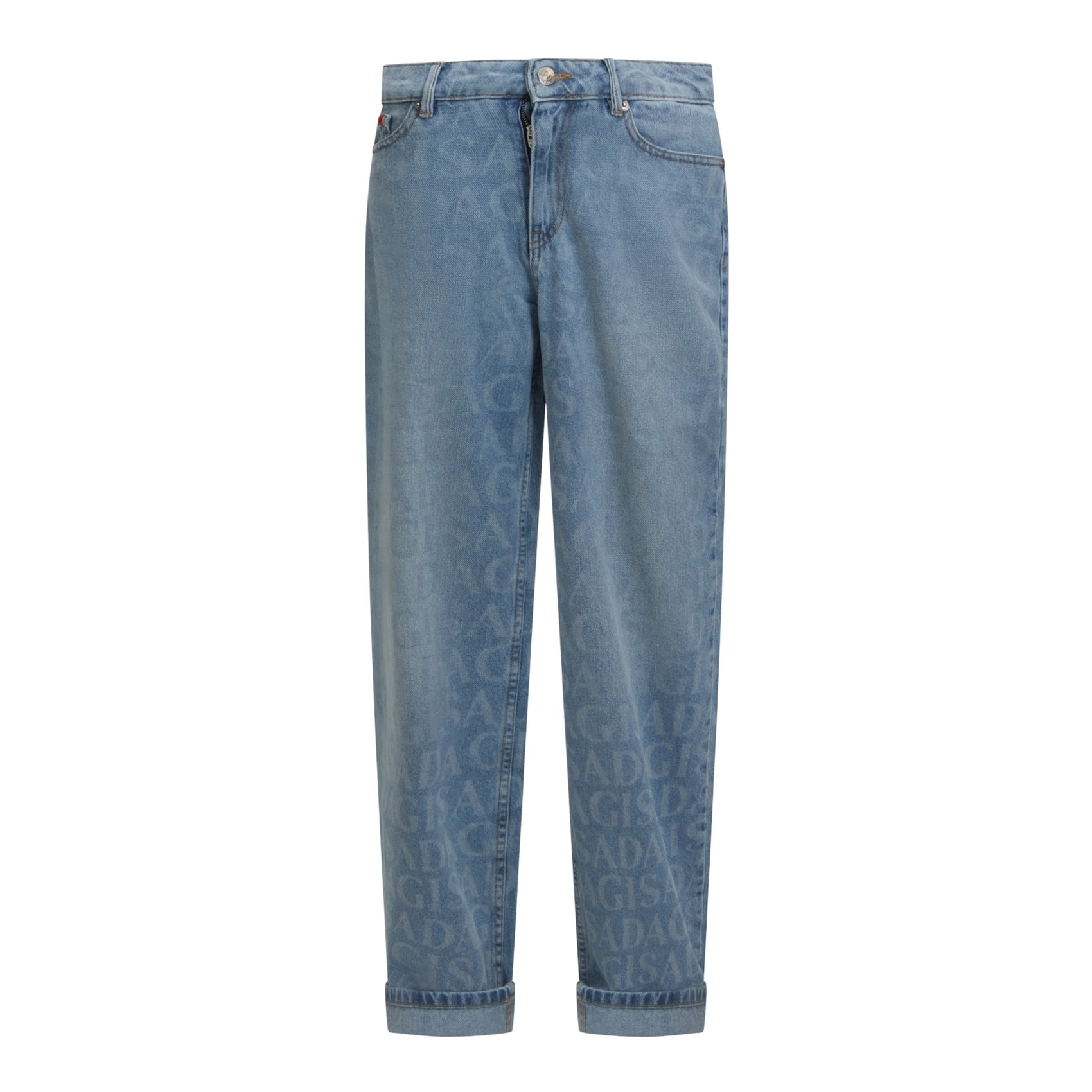 Wide Leg Denim Jeans with Allover Gisada Logo - Gisada.com