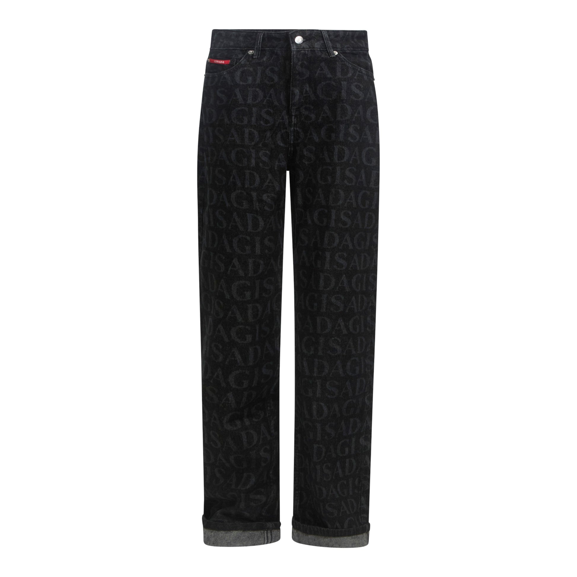 Wide Leg Denim Jeans with Allover Gisada Logo - Gisada.com