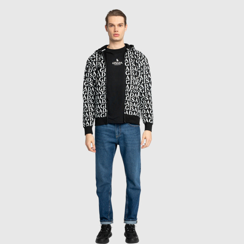 Zip - Up Hoodie in Midweight Cotton with Allover Print - Gisada.com