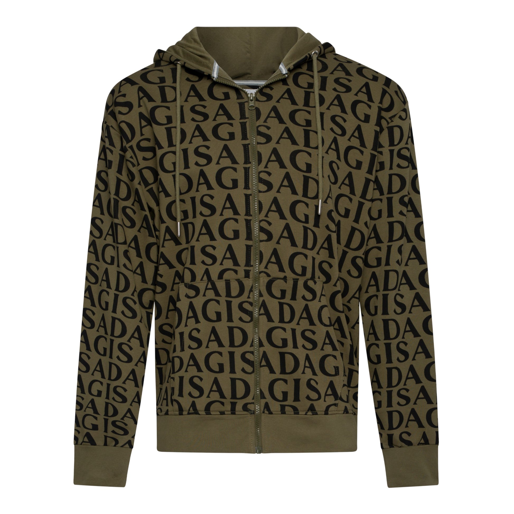 Zip - Up Hoodie in Midweight Cotton with Allover Print - Gisada.com