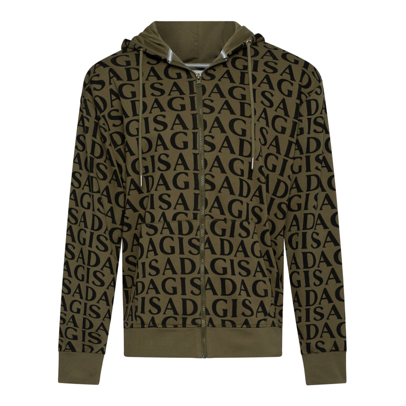 Zip - Up Hoodie in Midweight Cotton with Allover Print - Gisada.com