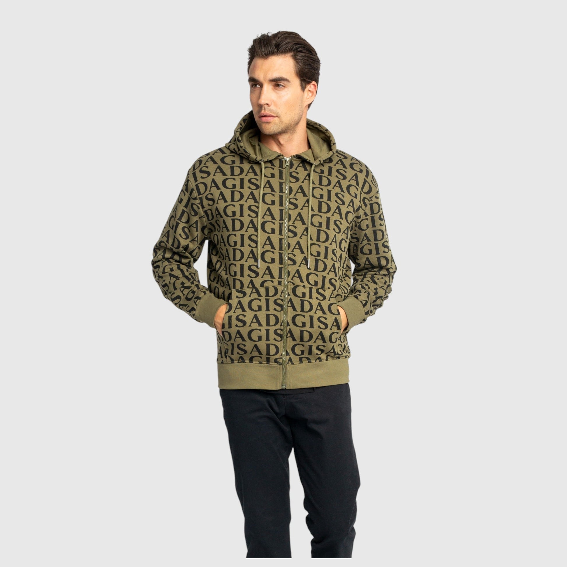 Zip - Up Hoodie in Midweight Cotton with Allover Print - Gisada.com