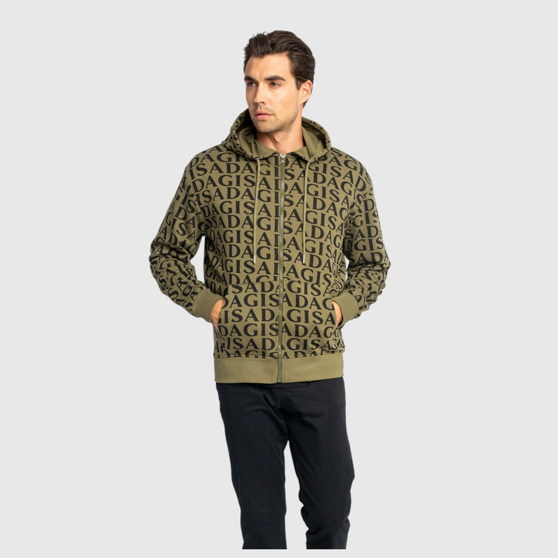 Zip - Up Hoodie in Midweight Cotton with Allover Print - Gisada.com