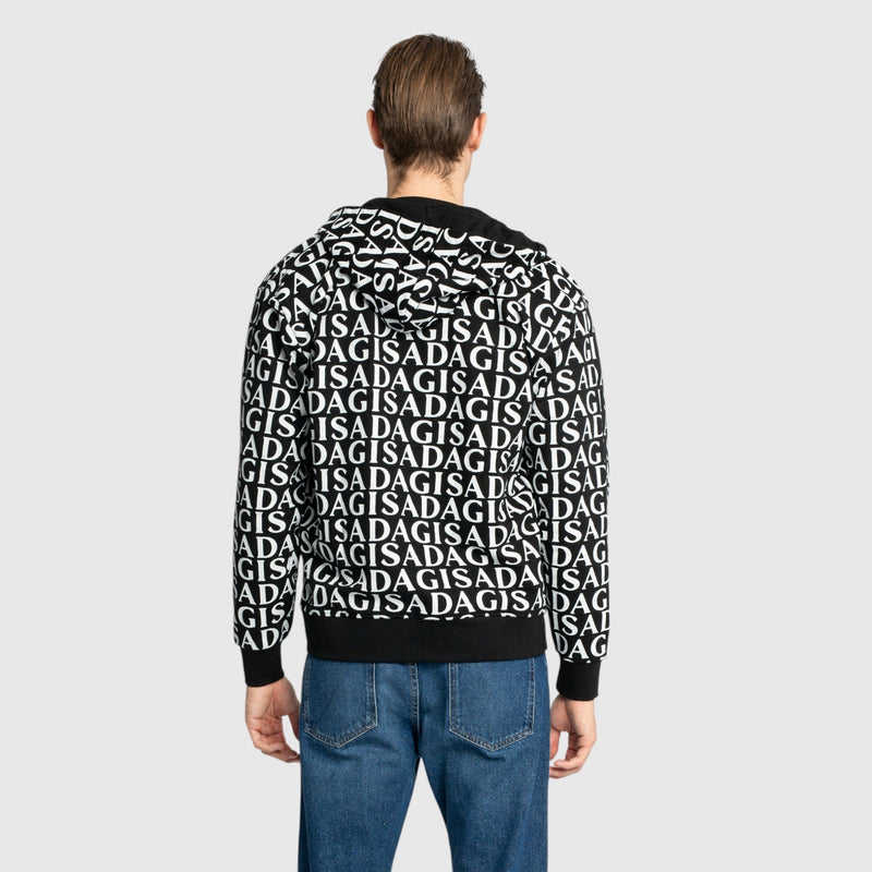 Zip - Up Hoodie in Midweight Cotton with Allover Print - Gisada.com