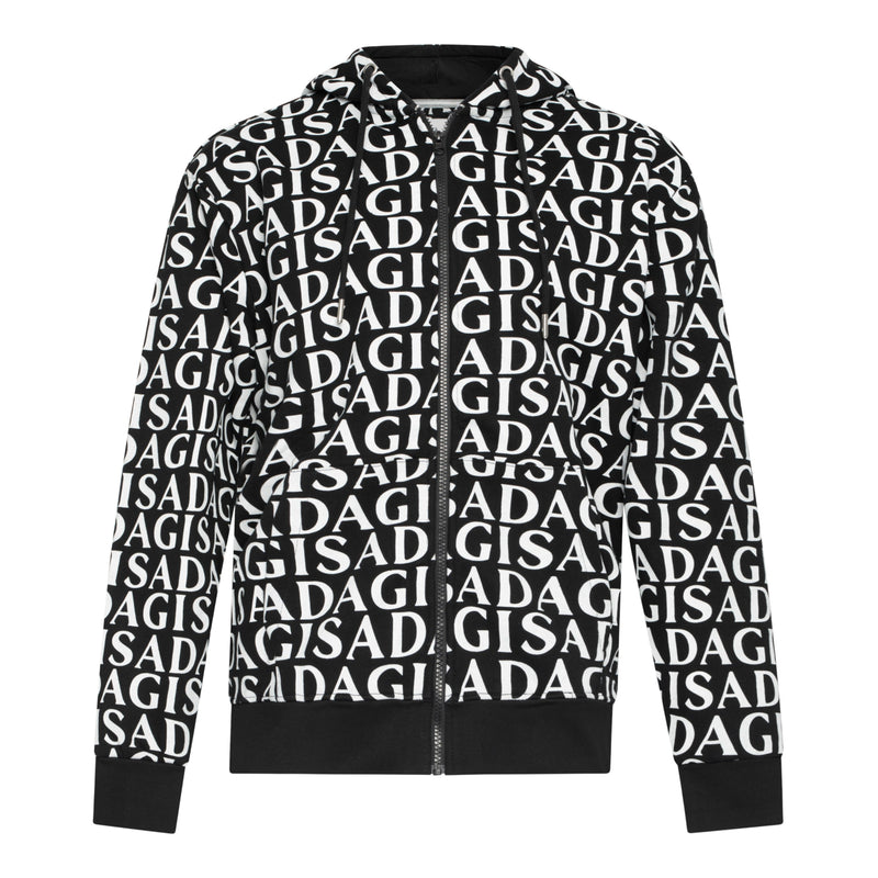 Zip - Up Hoodie in Midweight Cotton with Allover Print - Gisada.com