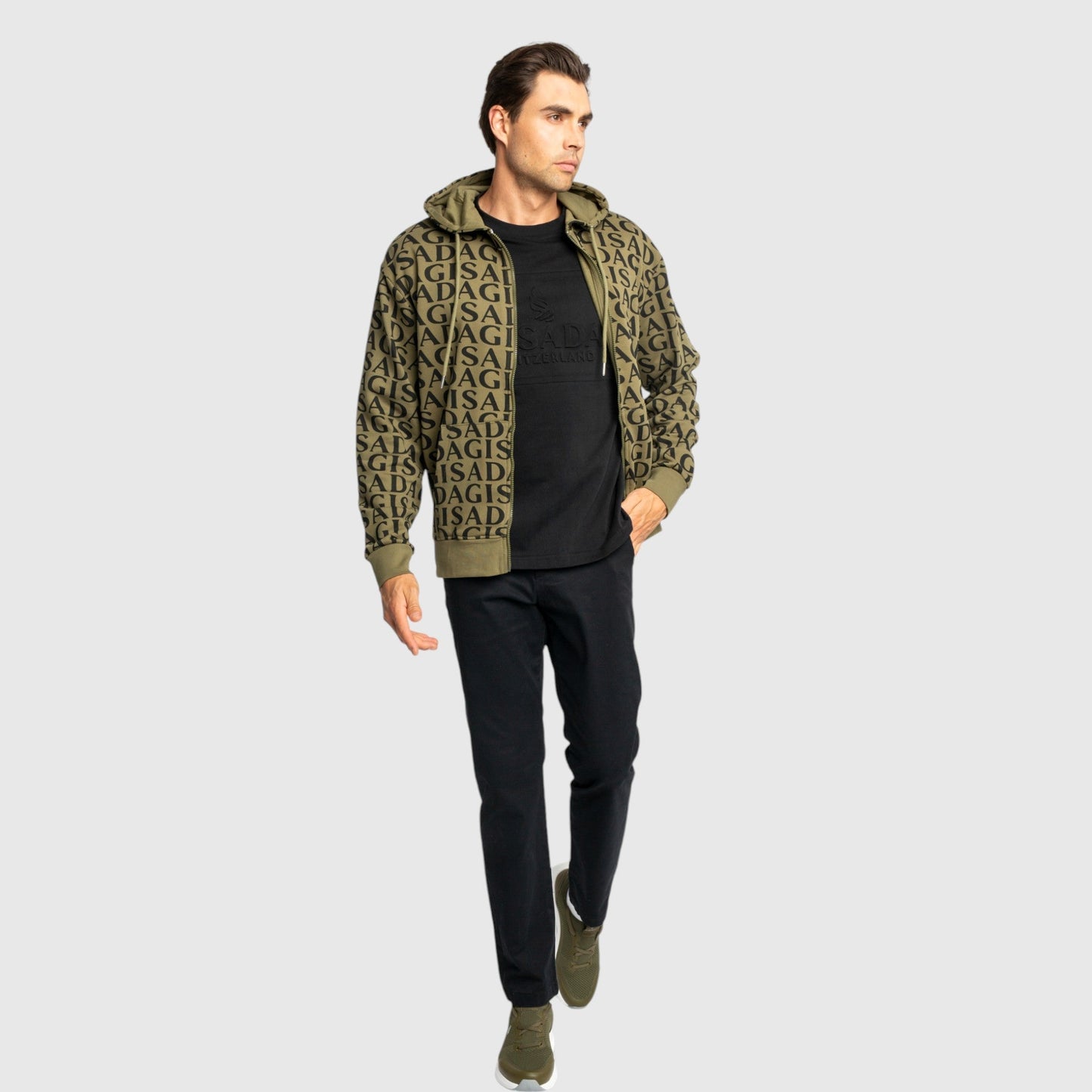 Zip - Up Hoodie in Midweight Cotton with Allover Print - Gisada.com