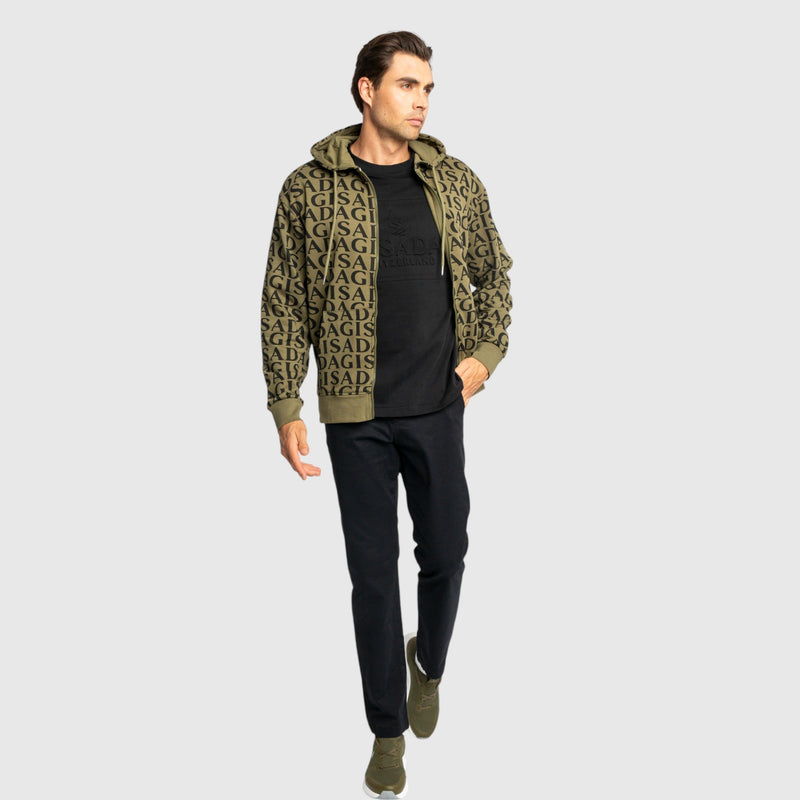 Zip - Up Hoodie in Midweight Cotton with Allover Print - Gisada.com