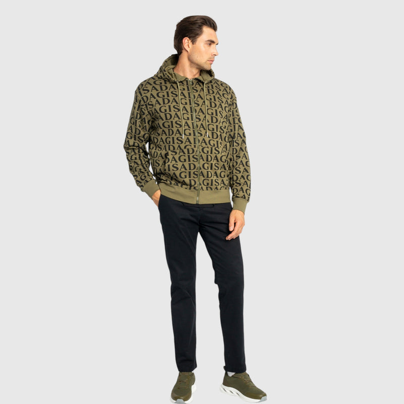 Zip - Up Hoodie in Midweight Cotton with Allover Print - Gisada.com
