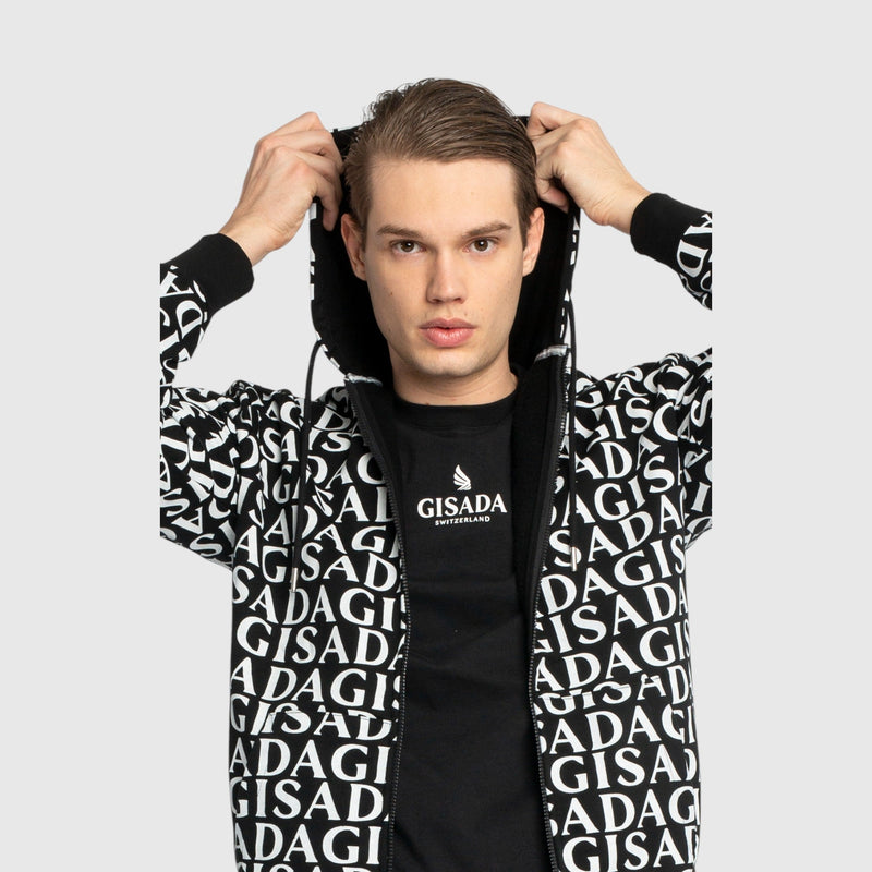 Zip - Up Hoodie in Midweight Cotton with Allover Print - Gisada.com