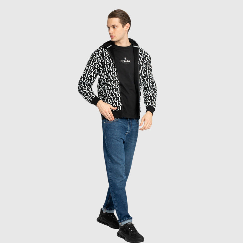 Zip - Up Hoodie in Midweight Cotton with Allover Print - Gisada.com